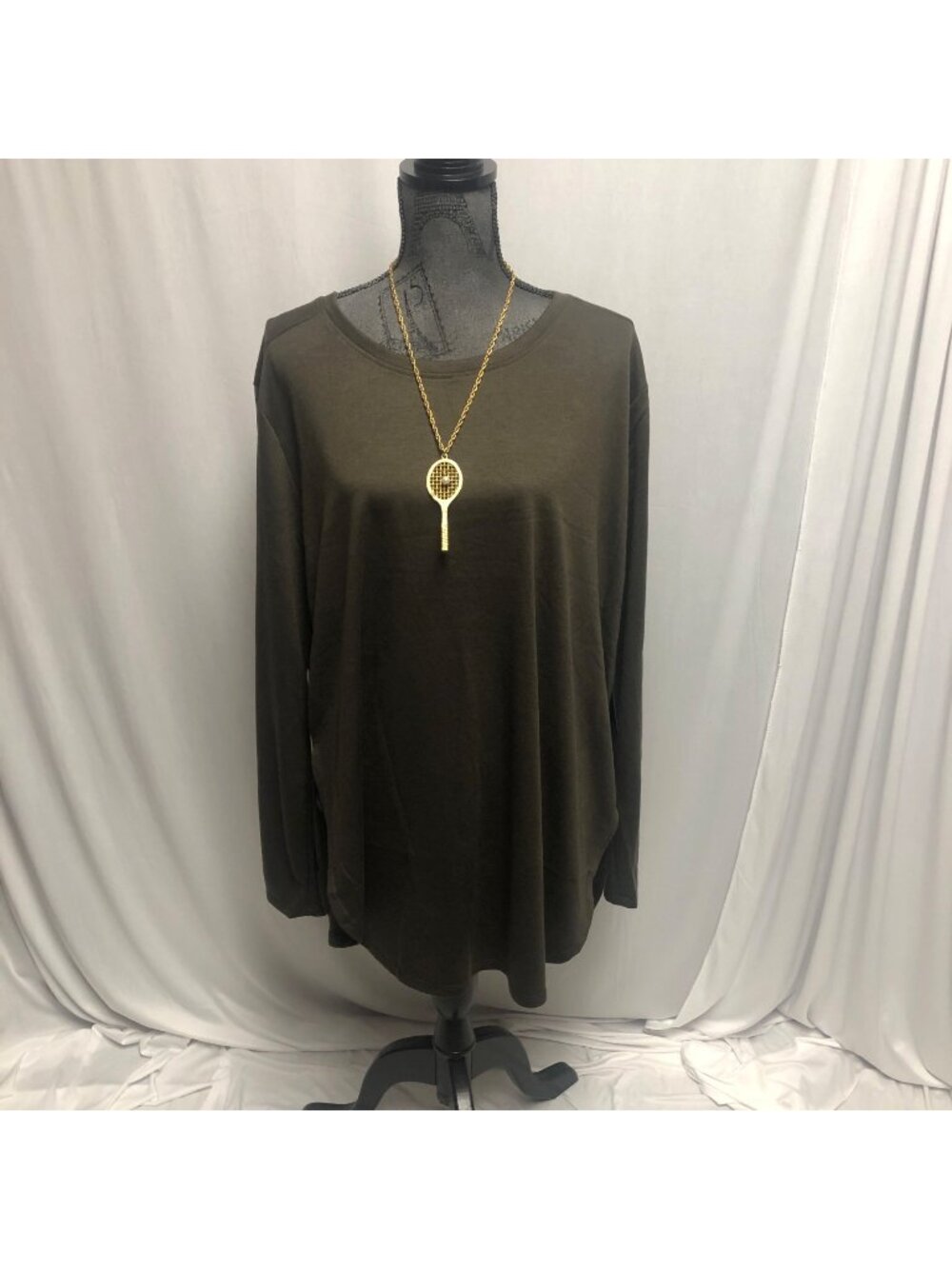 Mono B Eva Top Womens Sz 3XL Dark Olive Comfy Long Sleeve Lightweight Shirt NEW